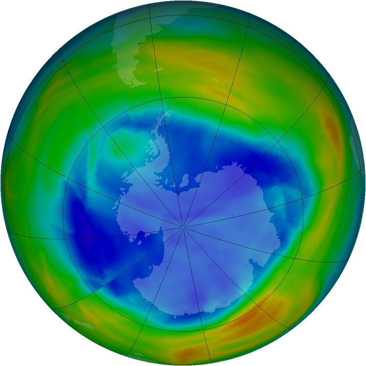 Antarctic ozone map for 14 August 2005